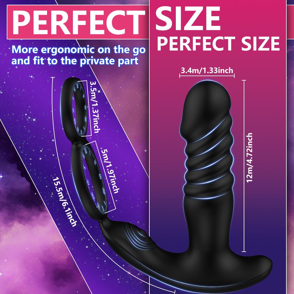 Prostate Massager for Men Male Thrusting Vibrator with APP Control Delayed Ejaculation Double Cork Ring Butt Plug Adult Sex Toy