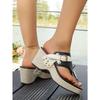 Ladies' Thick Soled Wedge Sandals with Metal Nail Buckle Design - Square Toe Breathable Fabric Cover, Shock-absorbing Rubber Sole, Non Slip Shoes