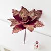 Large Glitter Artificial Christmas Flower Beautiful Handmade Christmas Poinsettia Flocking Xmas Tree Ornaments Party Supplies