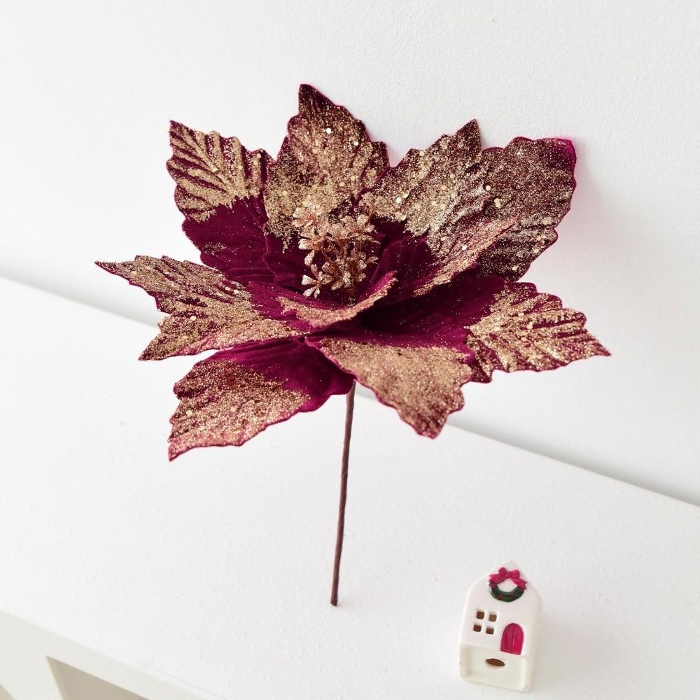 Large Glitter Artificial Christmas Flower Beautiful Xmas Tree Ornaments  Party Supplies