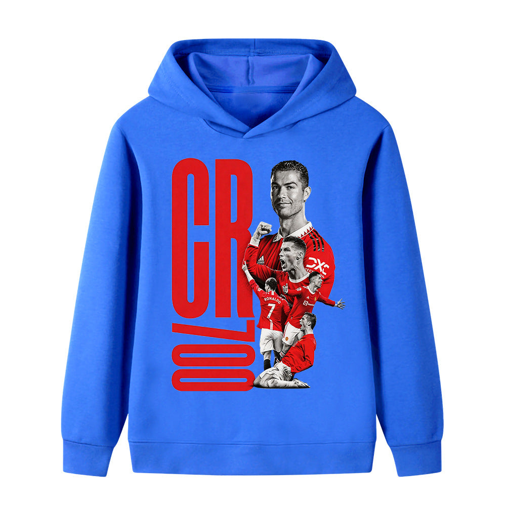 Felpa con cappuccio per bambini autunnale Felpa sportiva per ragazzi e ragazze Ronaldo Stampato HD 4-14 Anni Top pullover alla moda per bambini regalo di compleanno