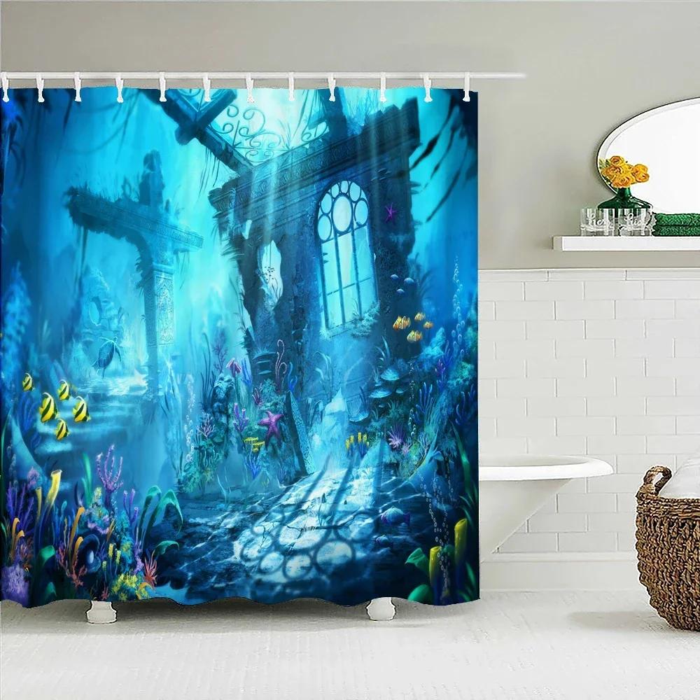 Underwater World Fish Turtle 3d Shower Curtains Ocean Dolphin Sea Scenery Fabric Waterproof Bath Curtain Bathroom Decor Screen
