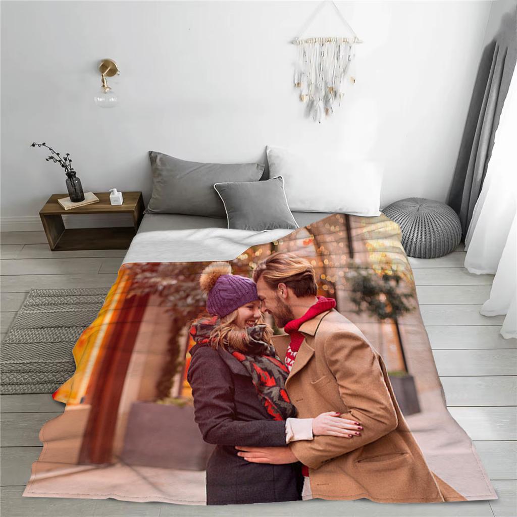 1pc Custom Blanket Your Photo Family Picture Printed Cozy Flannel Blanket Living Room Bedroom Decor Customized for Birthday Gift