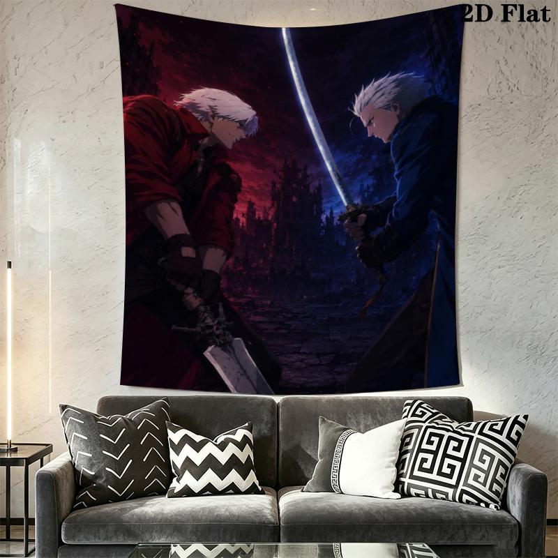 Devil May Cry Wall Tapestry Aesthetic Wall Hanging Printed Fabric Blanket Decorative Tapestries for Bedroom Living Room Home Decor