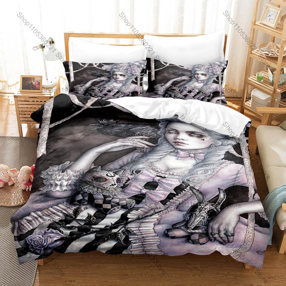 Witch Priestess Spirit Magic 3PCS Bedding Set Fantasy Print Duvet Cover Bed Sheet Pillowcase Soft Microfiber Gothic Style