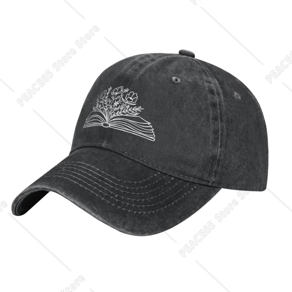 WomenS Floral Book Lover Denim Hat Adjustable Vintage Washed Baseball Cap For Dad Mom Deep Heather