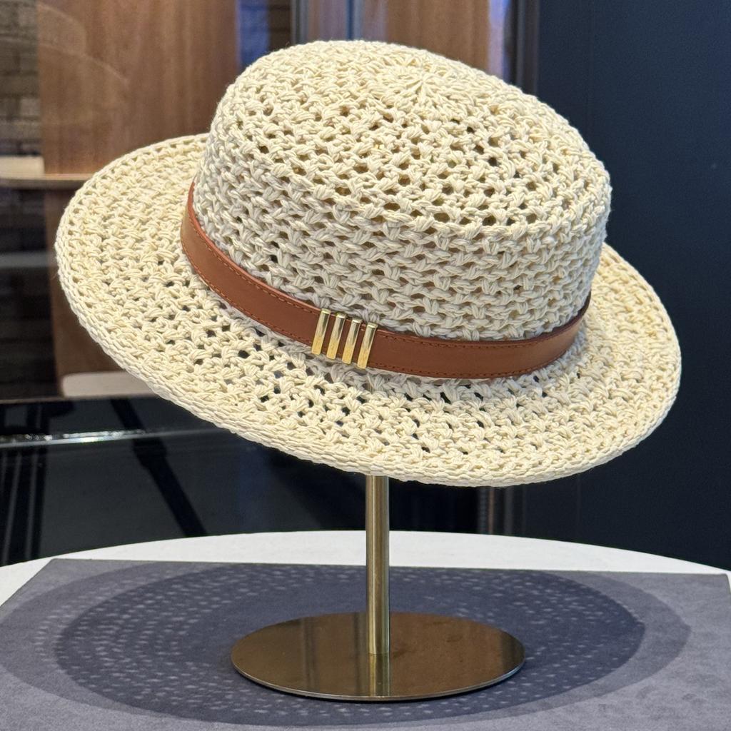 Women's Summer Straw Woven Flat Top Hat Seaside Vacation Outdoor Sun Protection Sunshade Hat