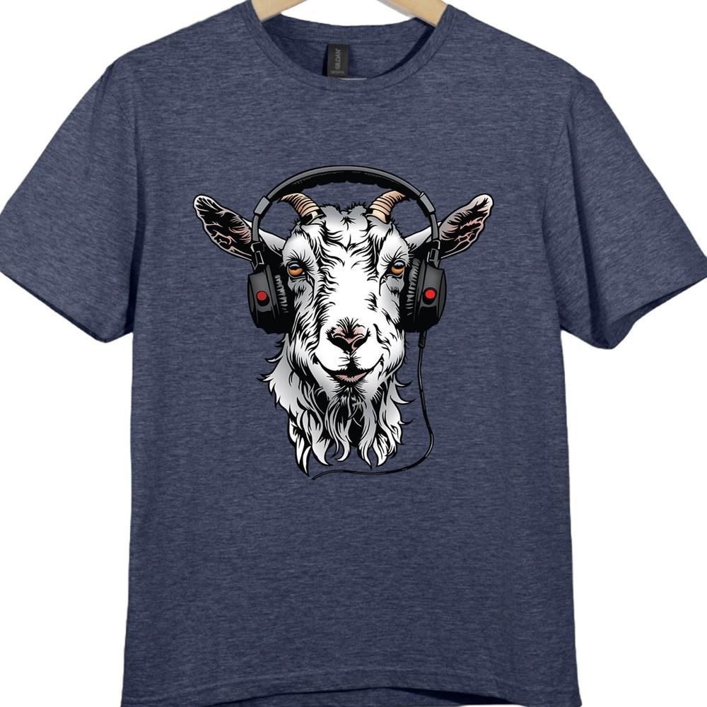 Goat Headphones T Shirt Funny Animal Music Lover Gift DJ Novelty Graphic Tee