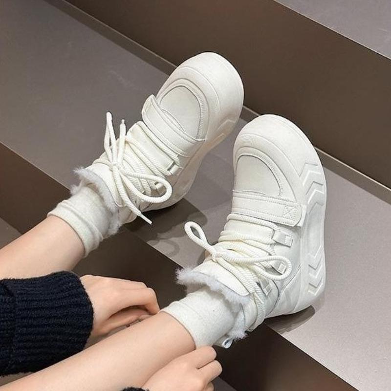 Fashion High-top with Laces Ankle Winter Chunky Round Toe Ladies Shoes Goth Sale 2025 New In High Quality Plush Warm Women's Snow Boots