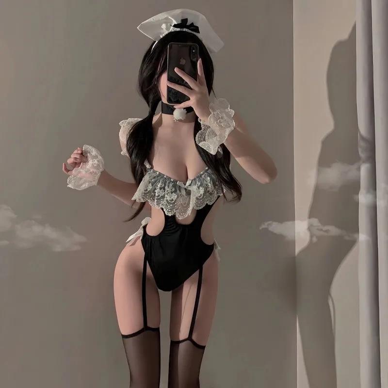 Small breasts female pure desire cos maid cook onesie lace lingerie sexy maid suit uniform