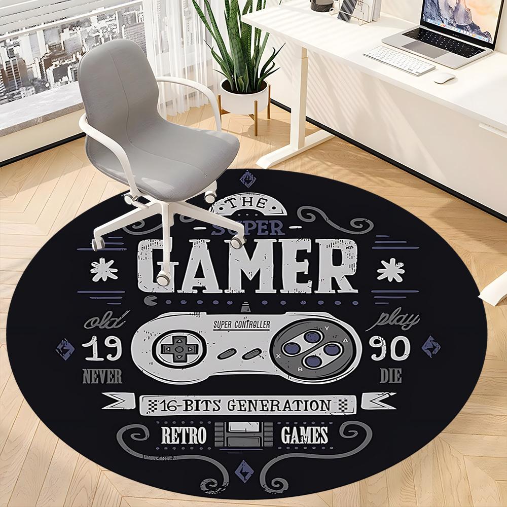 1pc Super Gamer Office Round Area Rug, Under Office Chairs Bedroom Living Room Home Decor, Room Deco