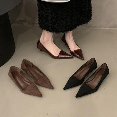 French Kitten Heel Pointed Red Single Shoes Women's Shoes 2025 Spring and Autumn Temperament Black Commuter Stiletto High Heels