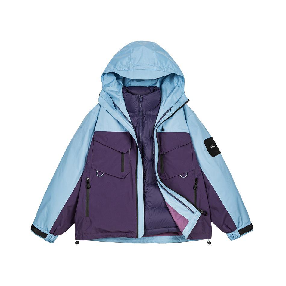 

Men s Three-in-One Outdoor Winter Down Jacket with Detachable Liner, Color Block Design, Thickened Insulation - CD06 L синій