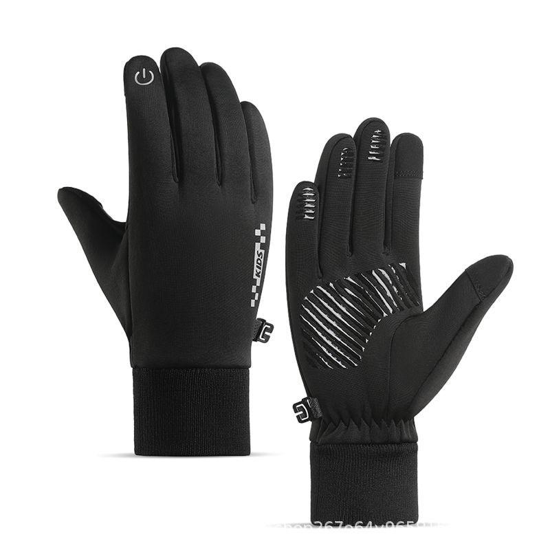

Autumn/Winter Kids’ Fleece-Lined Gloves: Warm, Non-Slip, Touchscreen, Water-Repellent for Boys & Girls. Extra Large чёрный