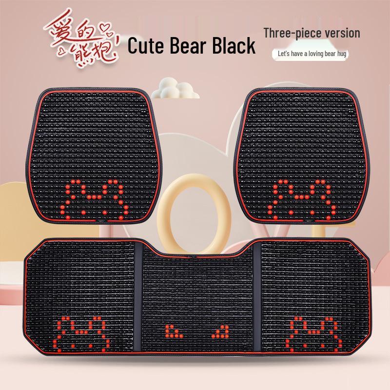 Cartoon Bear Wooden Bead Car & Office Cushion Set - 3-Piece, All-Season