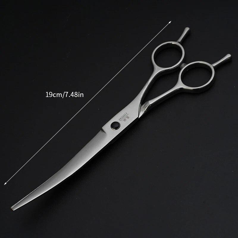 Home Pet Grooming Scissors Stainless Steel Up and Down Bi-directional Curved Scissors 7 Inch Dog Hairdressing Tools