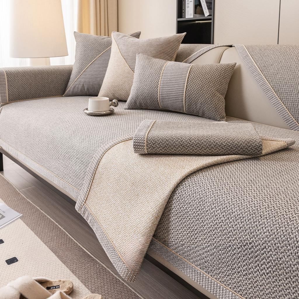 Japanese-Style Cotton And Linen Sofa Cushion, Non-Slip Sofa Cover, All-Season Universal Backrest Cover Cloth Towel