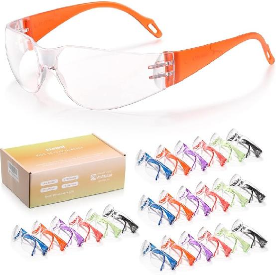 24 Pack Kids Safety Glasses in 6 Colors, UV Protection Eyewear for Children, Impact & Ballistic Resistant Protective Goggles with ANSI Z87+ Large