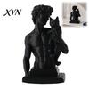 Gifts for Art Lovers 3D Printed David Statue with Cat, European Classic Sculpture Figurine Personality Desktop Display Home Office Decor, Modern
