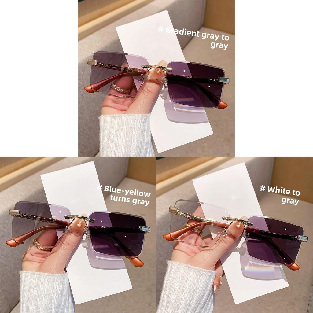 Trendy Frameless Gradient Grey Sun Glasses With Uv400 For Cycling And Parties