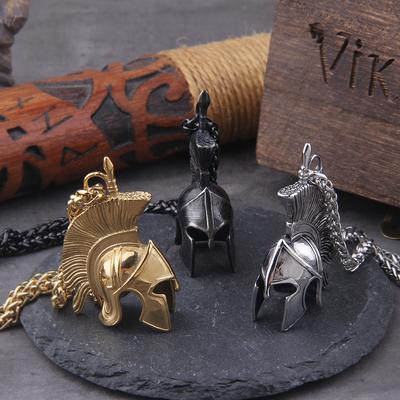 Vintage Spartan Shield Pendant Necklace 316L Stainless Steel Punk Men's Biker Jewelry Gift for Party