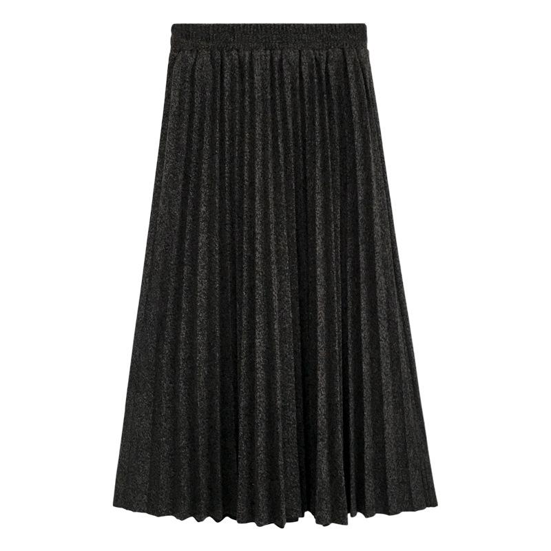 Herbst Winter Plus Größe Halb Hohe Taille Plissee Lange Einfarbig Woll Halb Röcke