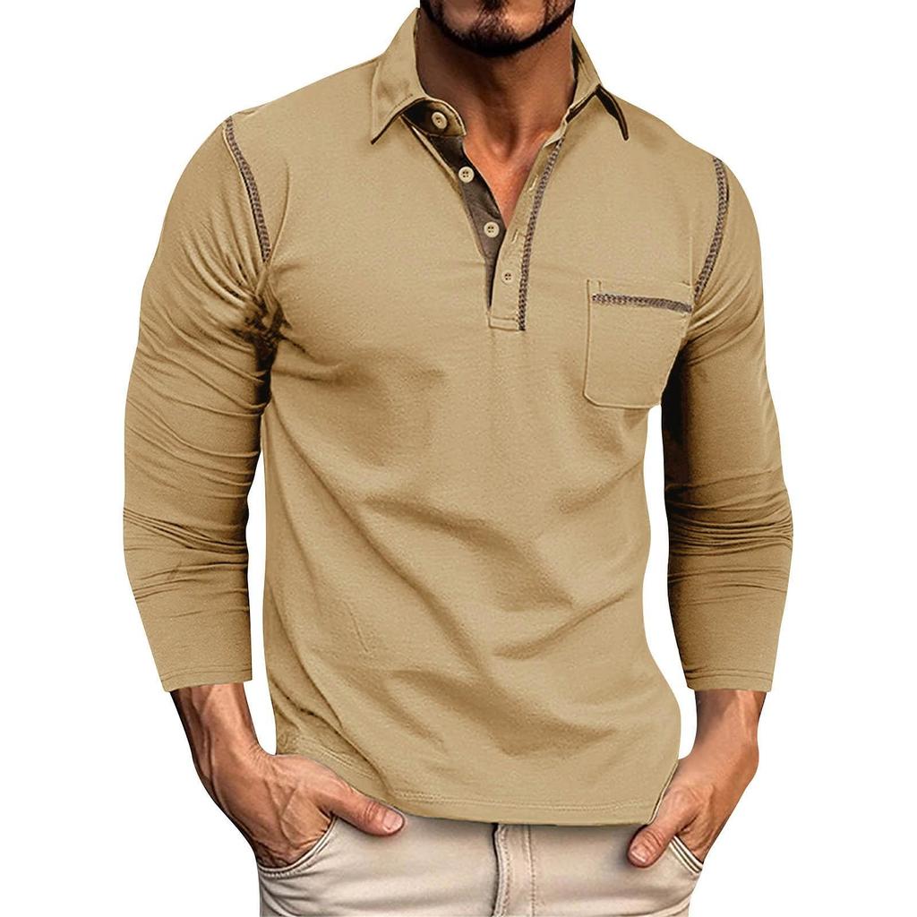 Autumn and winter cross-border men's long-sleeved t-shirt men's Henry shirt color matching t-shirt top