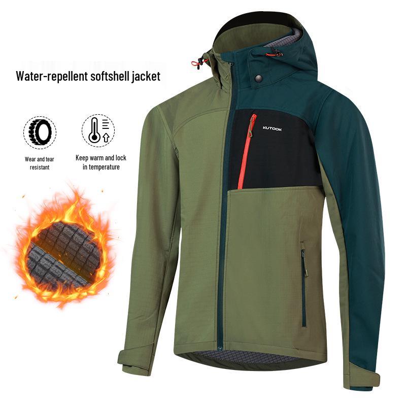 

KUTOOK Мужская водонепроницаемая флисовая куртка софтшелл - Ветрозащитная, легкая, с капюшоном, для осеннего и зимнего альпинизма. S темно-зеленого