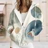 Women Plus Size Zip Up Long Sleeve Printed Hoodie With Drawstring And Pockets