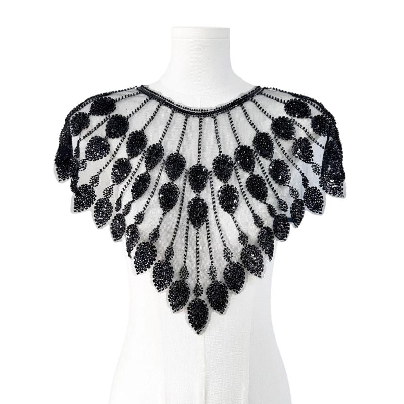 Beaded Sequins Sew on Collar Patches for Wedding Dress Evening Gown Embroidered Beads Sequins Sew on Patches Applique