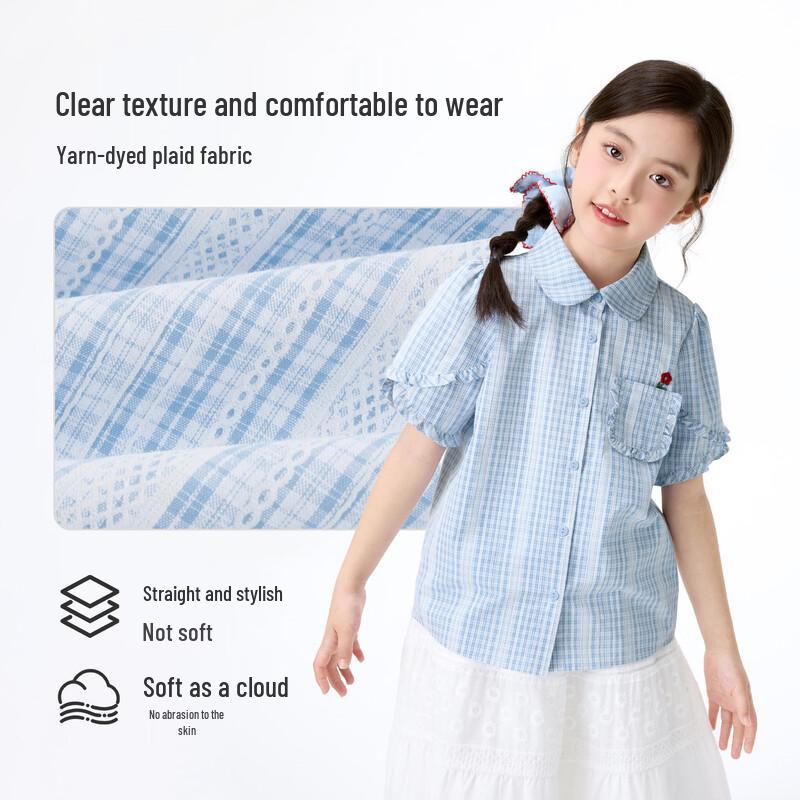 Girl's Casual Plaid Shirt with Ruffle Cuffs