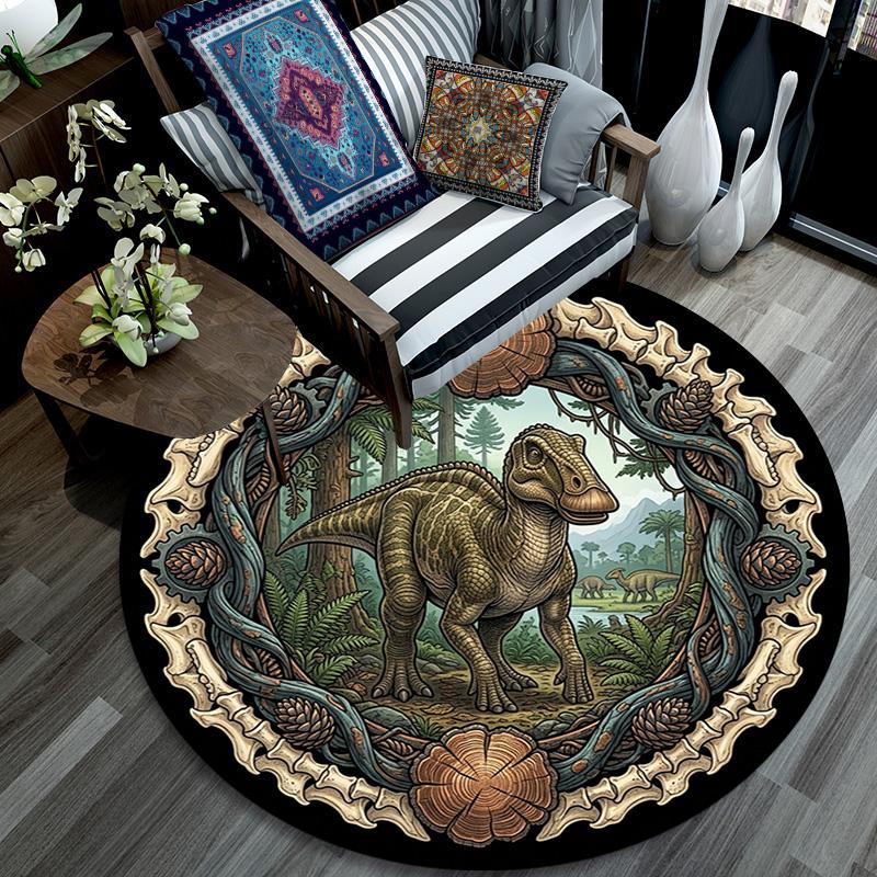Prehistoric Dinosaur Forest Scene Round Area Rug Under Office Chairs Bedroom Living Room Home Decor