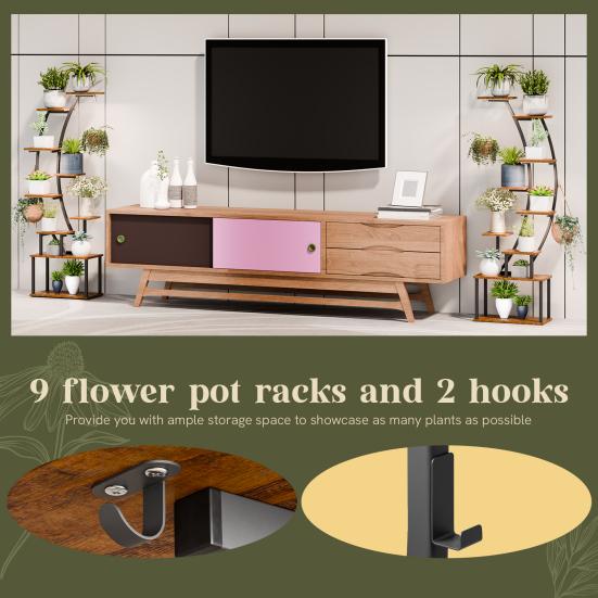 Indoor Plant Stand 155CM Tall with Grow Lights, 9 Tiered Shelf, Metal 155cm Large Holder Shelf Display Rack Holder, Half-Moon Flower for Living Room
