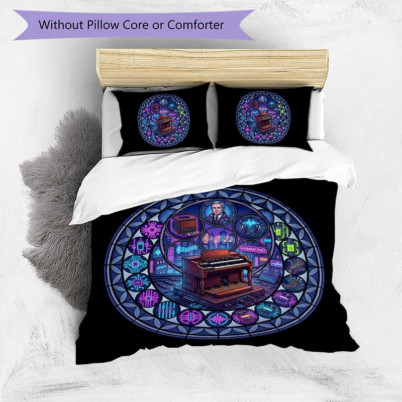 Electronic Organ Symphony Pattern Bedding,Quilt Set Quilt Cover Pillowcase Home Birthday Gift (1 * duvet cover + 2 * pillowcase, without core)