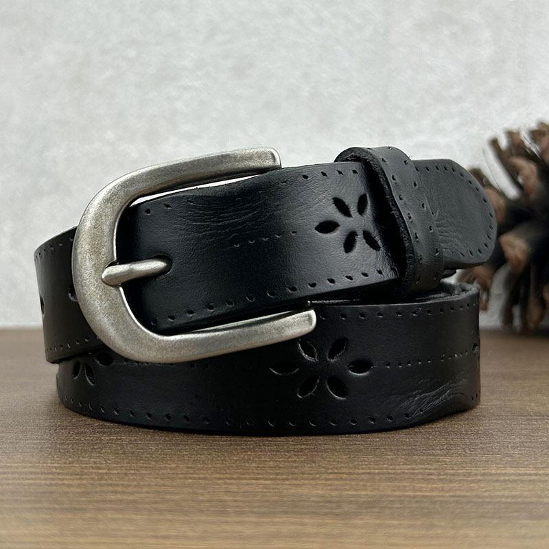 Belt Women'S Leather Hollow Retro Casual Jeans Belt First Layer Pin Buckle Autumn And Winter Belt
