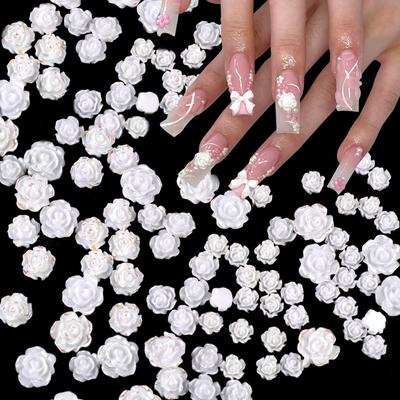 Nail Art Resin Camellia White Rose Ornament Nail Ice Transparent Three-Dimensional Light Changing Flower Accessories