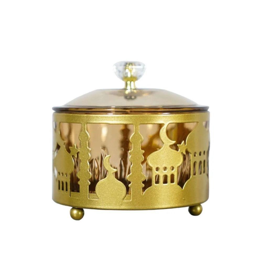 New Metal Material Snacks Tray With Lid Decorative Design Dried Fruit Box Festival Style Party Use Storage Box Islamic Festival