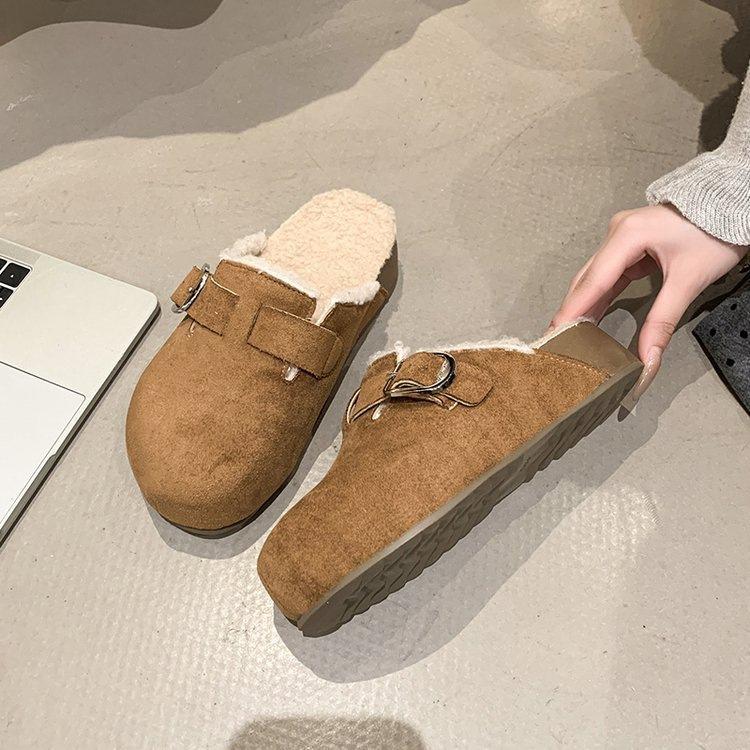 Retro bag head slippers, new plush warm thick-soled Muller Birkenstocks in autumn and winter