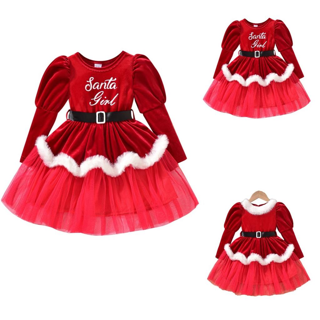 Girls Christmas Party Dress Festive Costume