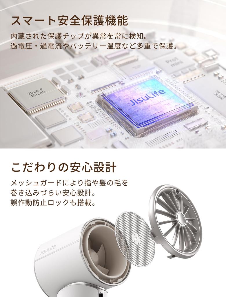 JisuLife Handy Fan Pro1 Mini 30 Hours Long Battery Life Airflow Adjustment Portable Fan Handheld Fan Charging Desktop Fan Portable White [Compact / /
