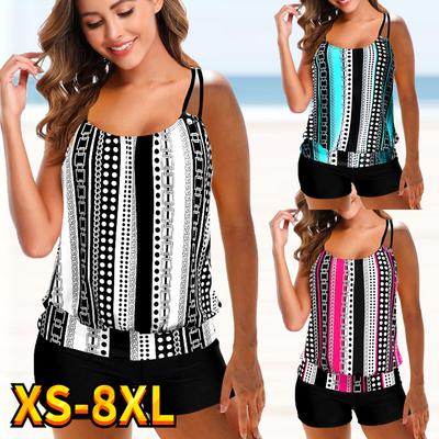 Yeni 2023 Kadın Seksi Mayo Baskılı İki Adet Tankini Kadın Yaz Monokini Mayo Mayo Beachwear 8XL