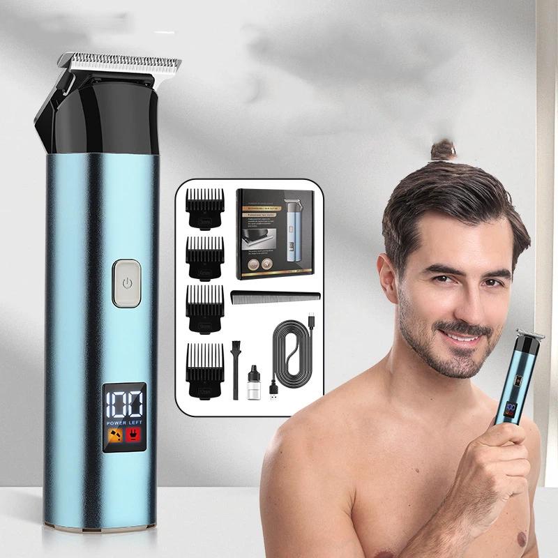 New Multifunctional LCD Digital Display Hair Clipper Hair Salon Engraving Electric Clipper Men's Home Self-service Electric Clipper Bald Head Machine