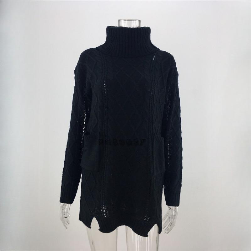 

IHUASU Женский осенне-зимний трикотаж, однотонный пуловер, свитер с высоким воротом, куртка с большим карманом XL чёрный