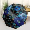 Blauw Bloemig Libelle Rond Tapijt, Elegante Home Decoratie Paraplu, Leuke Paraplu met Schattig Ontwerp, Draagbare 3-Vouws Compacte Paraplu voor Mannen & Vrouwen, Valent
