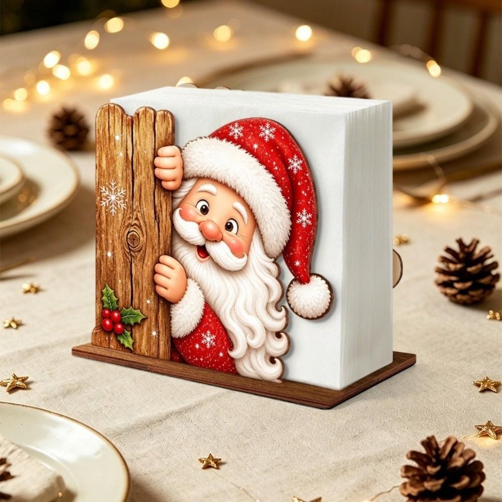 2D Flat Peeking Santa Napkin Holder Thick Tissue Storage Holder  Tabletop Decorations