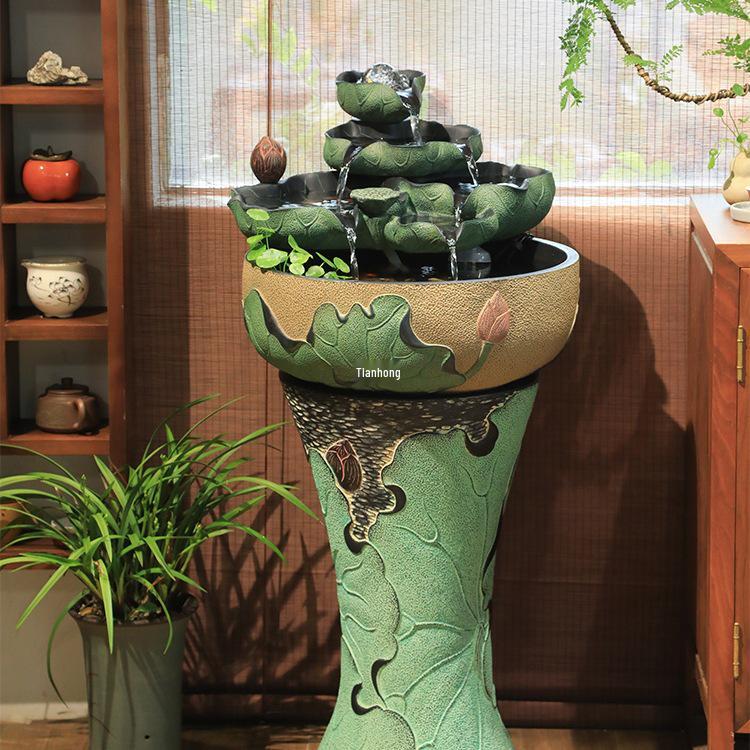 Chinese Style Fountain Feng Shui Ball Water Feature Humidifier with Wheel and Small Fish Tank for Living Room Decor