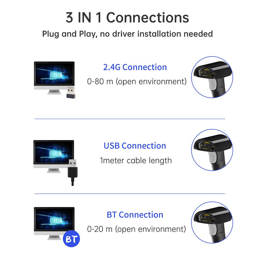 Wireless 2D 1D Bar  Scanner   2.4G USB Wired Connection High Speed Scanning with   Display for Paper and Screen   Rder Compatible for   f