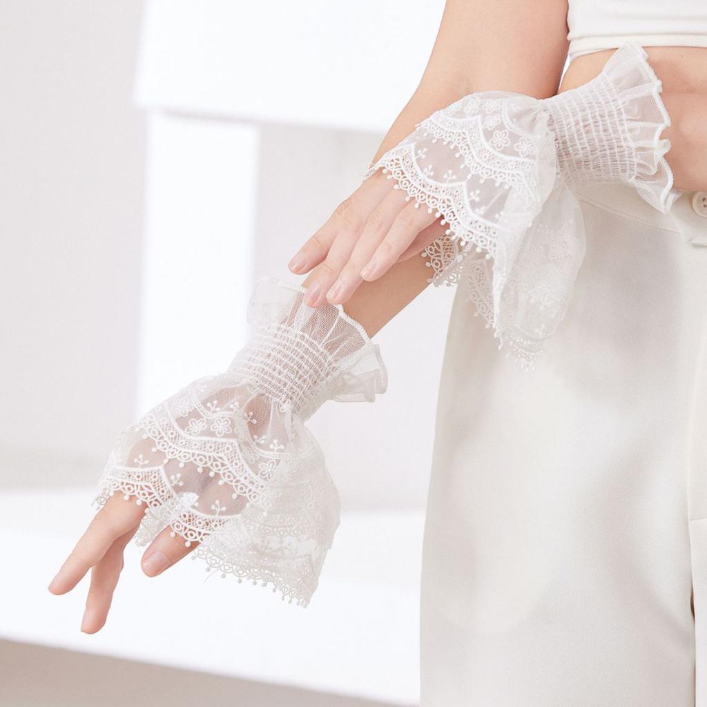 Elegant Faux Arm Sleeves Embroidery Flower Decorative Wrist Cuffs Lace Covers For Women Girl Daily And Special Occasion
