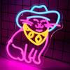 Blue Cowboy Hat Cat Neon Sign, LED Neon Signs for Wall Decor, Cat Bedroom Decor, Cat Lover Gifts, Cat Wall Decor