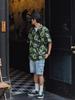 [CHANGE WELL] Men's 2023SS Fashion Summer Clothing [Panda Print] Open Collar All-Over Print Casual Loose Short Sleeve Aloha Shirt (Green, L)